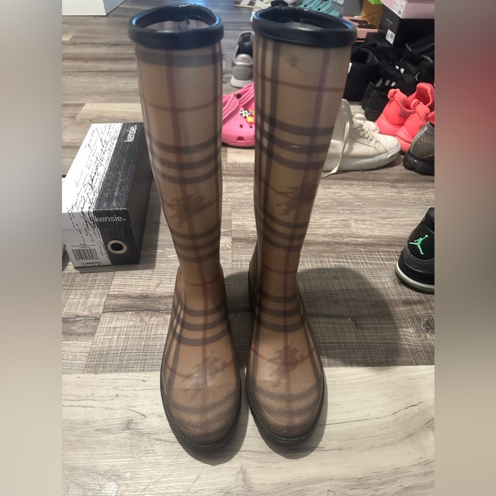 Burberry Tan Check Tall Women's Rain Boots